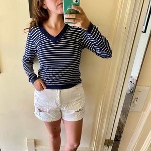 J.Crew Striped V-neck Sweater